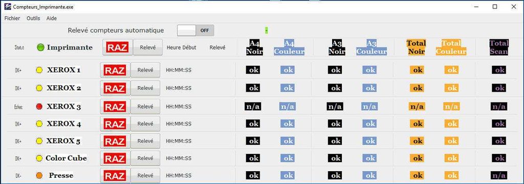 Écran du logiciel de comptage d’impressions multimarque